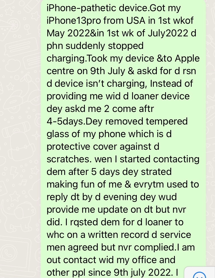 TMohdi's tweet photo. Nd my iPhone13Pro MWRPFJCRGCreplaced/repaired.My phn is purpsly damgd by d srvc cntr 2 tk a revng on me of thr own unprfssnl bhvr,neglignc,pathetic services&harrsmnt 2d user.Temprd rmvd;No loaner prvded.Offc workaffectd #No2iPhone
Help
@GoI_MeitY @Apple @AppleSupport @MCA21India https://t.co/shgu6azeYL