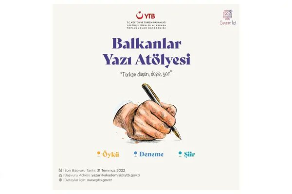 📢 Balkanlar Çevrim İçi Yazı Atölyesi Katılımcılarını Arıyor
⏰ Son başvuru tarihi:  31 Temmuz 2022

bit.ly/3yWbKdt