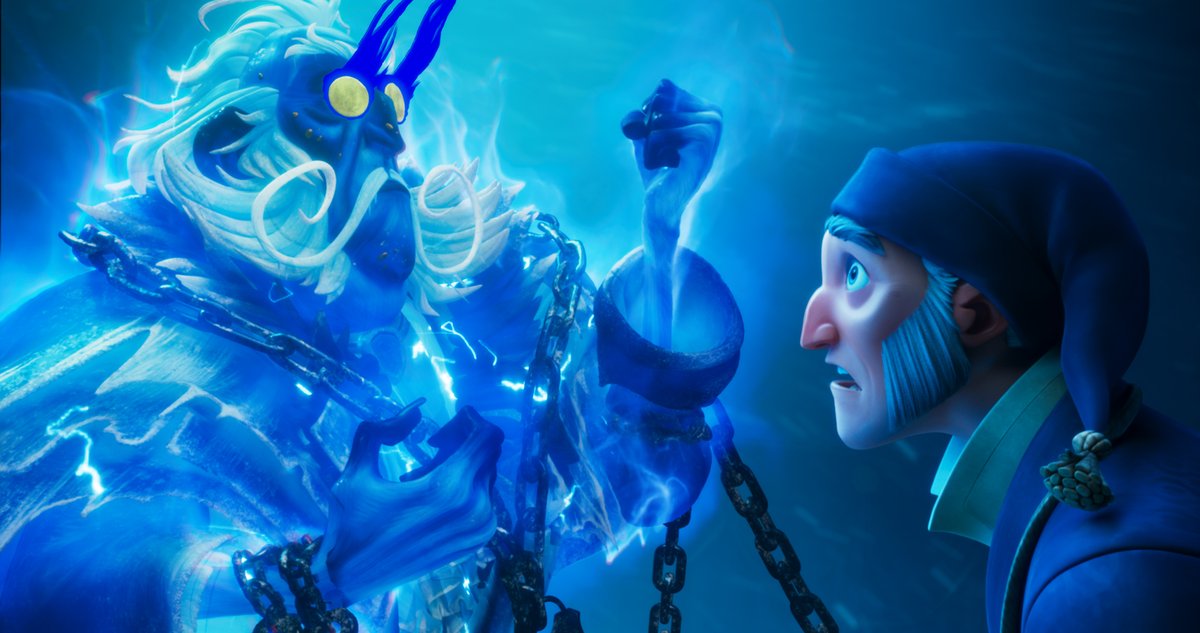 netflix's tweet image. This December, Scrooge: A Christmas Carol comes to life featuring the voice talents of Luke Evans (as Scrooge), Olivia Colman (as Past), Jessie Buckley (as Isabel Fezziwig), Johnny Flynn (as Bob Cratchit), Jonathan Pryce (as Jacob Marley), and many others — FIRST LOOK: