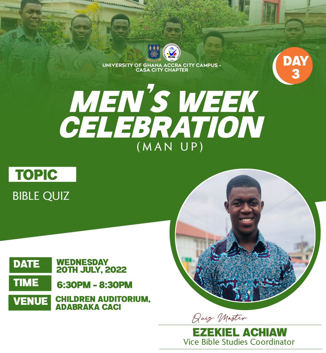 casacitychapter's tweet photo. Ladies and gents, how about a #BibleQuiz TONIGHT for our #MenWeekCelebration22! ππͺβ€βπ₯
#ManUp22 #ManUp #MenWeekCelebration
#ObservingServantLeadership #MakingDisciplesForTakeover
#casacitychapter #casaglobal
#casamove #casatakeover
#WithAVision #ComeAndSee #WithAStrongVision https://t.co/jLBq7NejKS