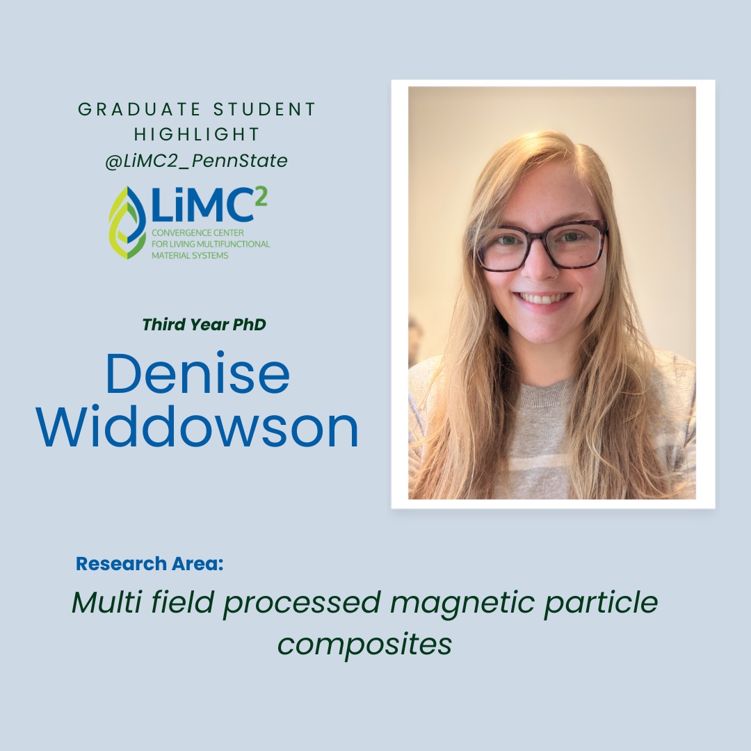 LiMC2_PennState's tweet photo. #StudentSpotlight Denise Widdowson is a third year PhD student in Mechanical Engineering at Penn State, , where she is studying the multi-field processing of magneto-active composites. https://t.co/GFDLq41IJn
#livingmaterials #LiMC2 #pennstate https://t.co/lKwDDj0TuV