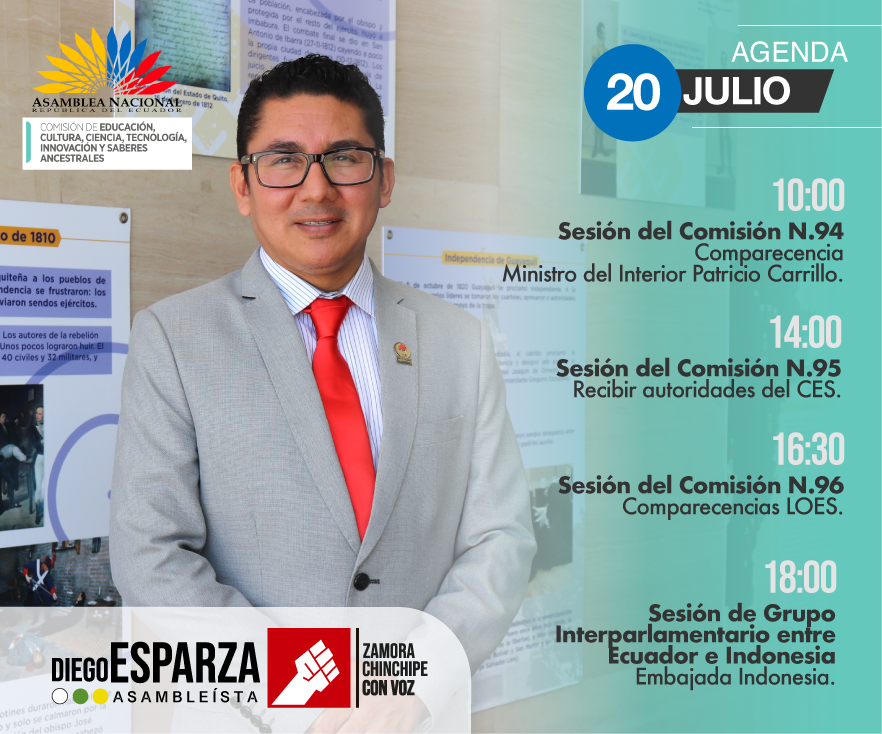 DiegoEsparza_17's tweet photo. Excelente miércoles! 🙋‍♂️🇪🇨 

Hoy en la Comisión @EducacionAN  comparece el Ministro del Interior, recibimos a autoridades del #CES, aportes a la LOES y en la tarde noche, estaremos con el Grupo Parlamentario Ecuador Indonesia en la #EmbajadaDeIndonesia. 

 ⚪🟢🟡 https://t.co/AJCRbgeJUg
