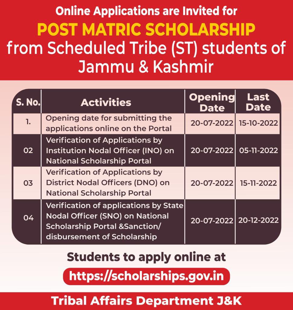 dioudhampur's tweet image. #ImportantNotification: After 125%+ hike in scholarship which was long overdue since 2012,the #scholarship portal is now live for J&amp;amp;K #tribal students. Last date 15.10.22. Pl make it sure to fill accurate information &amp;amp; submit relevant documents to receive enhanced scholarship.👨‍🎓