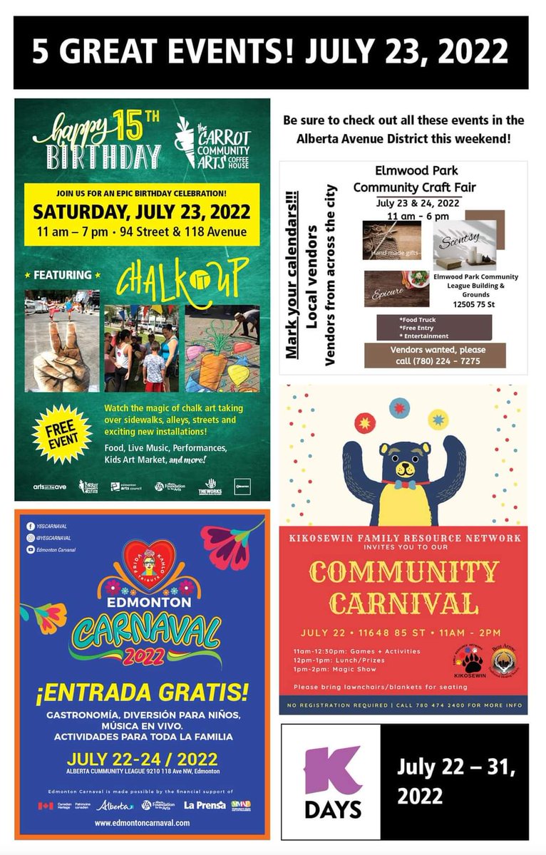 AlbertaAveBA's tweet image. The avenue is thriving with events this weekend!
@artsontheave @AlbertaAvenue @ElmwoodYEG @EastwoodCL @deltoncommunity @artsedmonton @AshleyASalvador @JanisIrwin @AmarjeetSohiYEG @BentArrowYEG @ExploreEdmonton #yegbike @eatalberta @action4hc @bomyeg @AlbertaCulture @KDaysyeg
