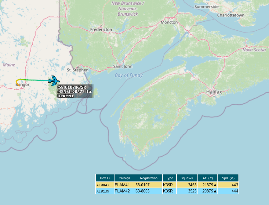 SirListenalot's tweet photo. #KC135's #AE0847 #AE0139 as #FLAM41-42 out of Bangor for AR with #E4 #ADFEB3 as #GORDO01 along AR-20(SW) https://t.co/a4TYyPrimP