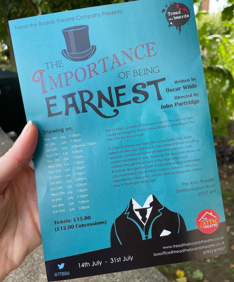 I’m in The Importance of Being Earnest with <a href="/TTB86/">Tread the Boards</a> at The Attic in Stratford - come along! On til the 31st
