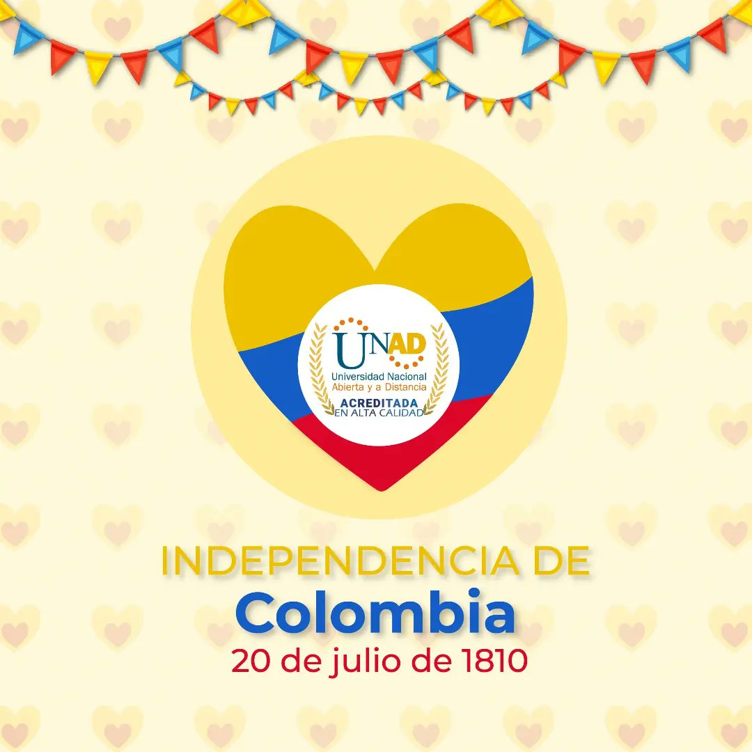 UniversidadUNAD's tweet photo. Hoy conmemoramos nuestra historia y honramos el valor de los hombres y mujeres que hace 212 años lucharon por nuestra dignidad, igualdad y libertad.
🇨�� #diadelaindependencia https://t.co/3jWqMpzAv7