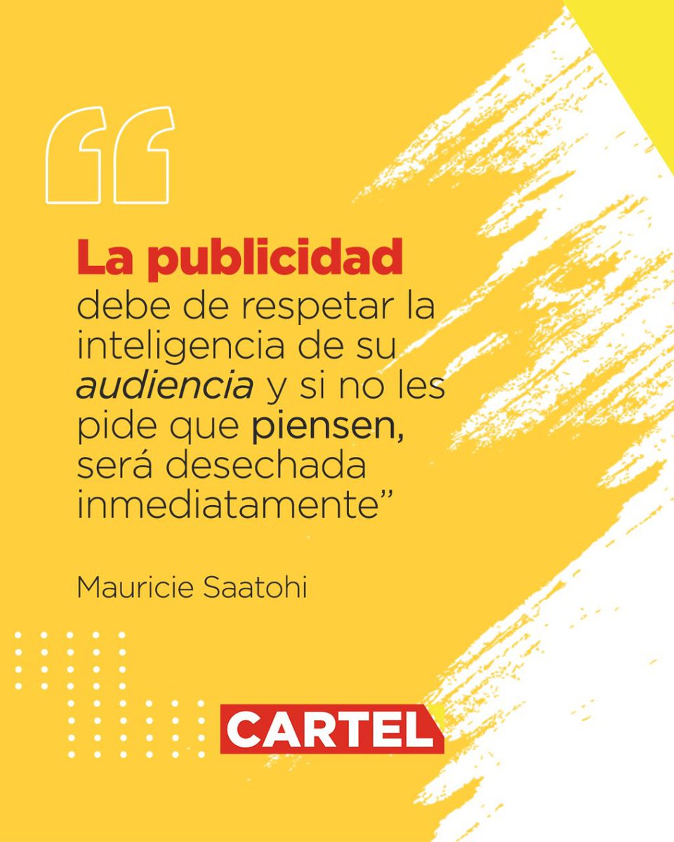 "La publicidad debe de respetar la
inteligencia de su audiencia y si no les pide que piensen, será desechada inmediatamente"

-Mauricie Saatohi

Contacta a nuestros asesores al: 

(809) 560-2700

#CampañasPublicitarias #VallasDigitales #PublicidadDigital #EsDeCartel