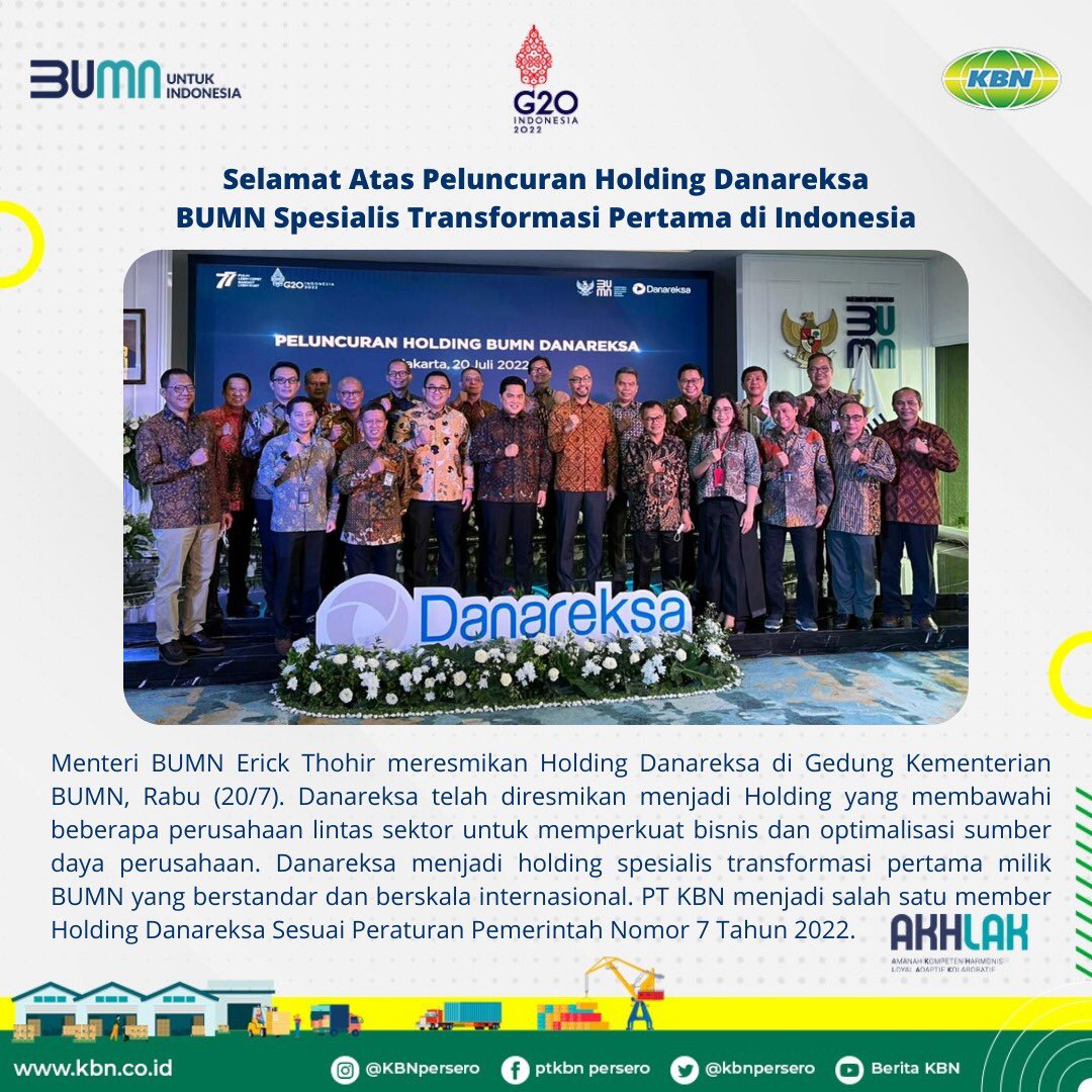 KBN_ID's tweet photo. Launching Holding Danareksa, BUMN Spesialis Transformasi Pertama di Indonesia
#DanareksaTransformasi
#BanggaHoldingDanareksa
#BUMNUntukIndonesia
#KBNTOP
#PTKBN https://t.co/3inE4FcKul