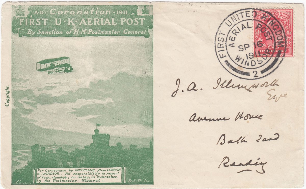 1911 First Official U.K. Aerial post/colour trial or proof in pale yellow-green postally used from #Windsor to #Nottingham. #philately #stampcollecting #stamps #philatelic #stampcollector #postalhistory #lookfortheshield #gbstamps #queenvictoria #gbstamps