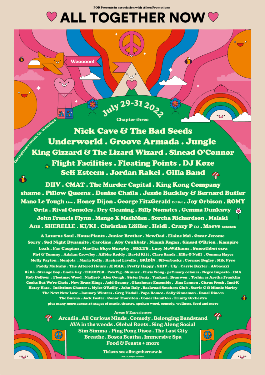 Weekend campsite ticket available for All Together Now festival 29th -31st July. Admits one adult and up to two children under 12 (adult must a parent if staying in campsite). Original ticket price €235, but can be negotiated. All tickets sold out. Respond privately.