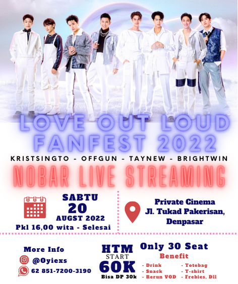 tsneedthis's tweet photo. HALLO PERAYA, BABII. POLCA. BWS BALI.

Lets Havefun Together Nobar Love Out Loud FanFest 2022
🗓️ Sabtu, 20 Agustus 2022
⏰ 16,00 wita - Selesai
📍 Private Cinema, Jl. Tukad Pakerisan, Denpasar.
 HTM 60k (bisa DP 30K)
incl: Drink, Snack, Rerun VOD, Totebag, T-shirt, Freebies, Dll) https://t.co/oECgrjy7as