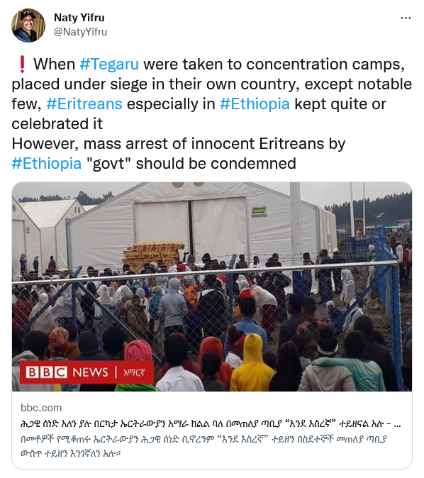 landofthesea's tweet photo. Screenshots because @NatyYifru blocked me as expected. His bio says "defeat fascists" but he is one of them. A vile, demented character. https://t.co/CSo79JfPtl