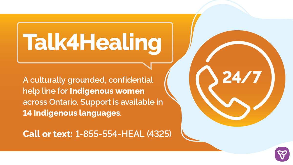 Having access to culturally responsive supports without judgement is imperative for Indigenous women experiencing violence and their families. Run by and for Indigenous women, <a href="/Talk4Healing/">Talk4Healing</a> offers a 24/7 toll-free help line. Call or text 1-855-554-HEAL (4325).