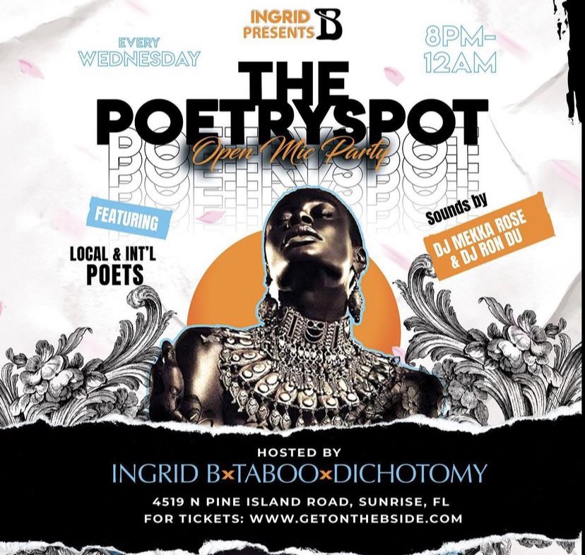 ThePoetrySpots's tweet photo. TONIGHT IN SUNRISE, FL

WEDNESDAY 
JULY 20, 2022
🎙🌹🎙🌹🎙
@THEPOETRYSPOT 
Open Mic 
Poetry Party 
Inside
@kravelounge 
8p- 12a
Tickets Available Now
‼️‼️‼️

https://t.co/moIcLjFaq7

Open Mic Poets In Free

This Event Is Powered By
@onthebsideent
#PoetryNight https://t.co/dMB9NgbrK0