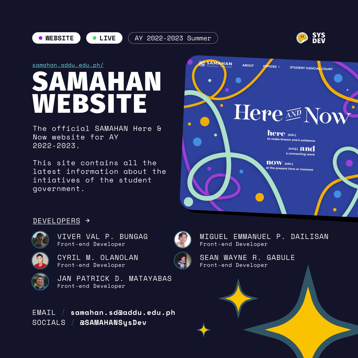 SAMAHANSysDev's tweet photo. RECEIPTS? NO PROBLEMO!

Here are some of the best works of the SAMAHAN Systems Development team! These are only a fraction of what we have produced over the past couple of years.

Watch out because we have so much coming our way this year! 👨‍💻

#SAMAHANSysDev #SysDever https://t.co/MvKFHFfe2W