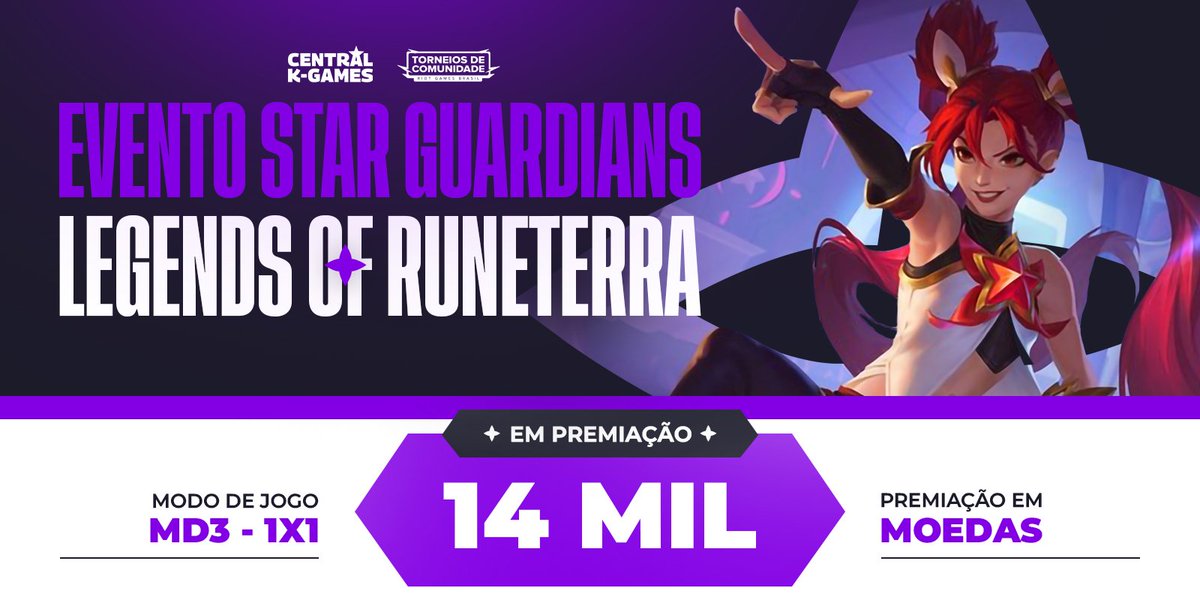 ✨Venha participar dos torneios especiais das Guardiãs Estelares no Legends of Runeterra✨

💰São 14.000 moedas de ouro em premiação!

📌Link: battlefy.com/central-k-games

#LegendsOfRuneterra #StarGuardians