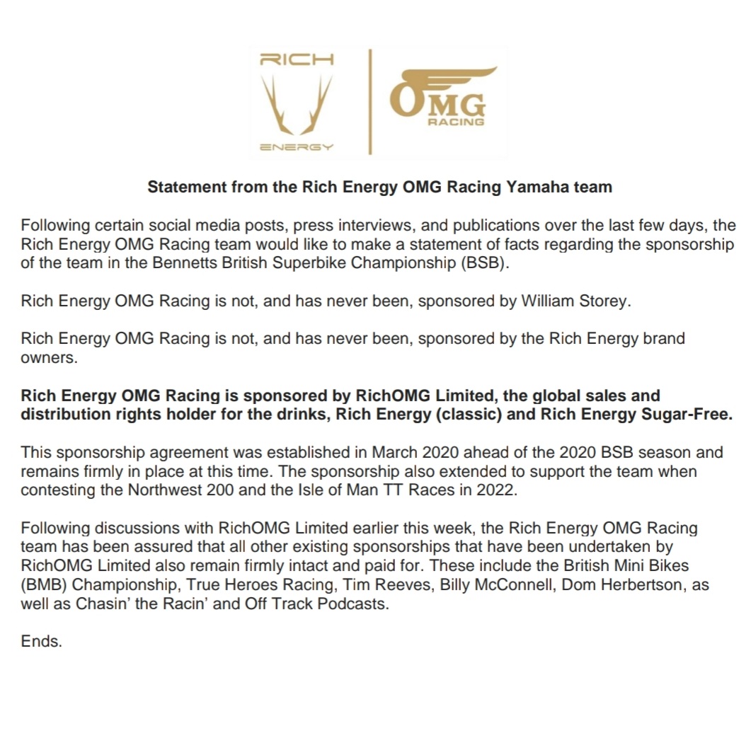 RICH Energy OMG Racing Yamaha on Twitter "Team Statement from RICH