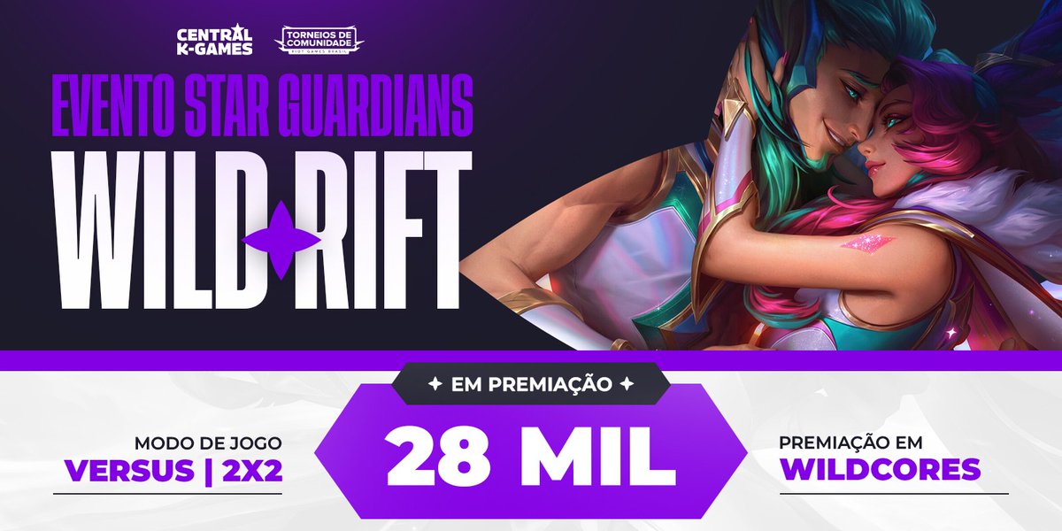 ✨Venha participar do torneio especial de 2x2 das Guardiãs Estelares no Wild Rift✨

💰São 28.000 Wild Cores em premiação!

📌Link: bit.ly/3ctnKeW

#WildRift #StarGuardians