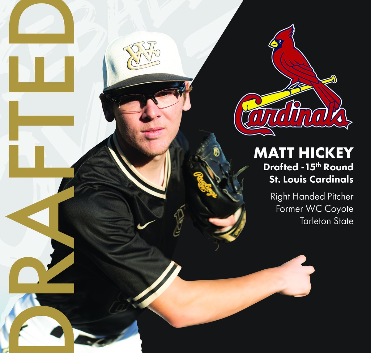 Congrats to Matt Hickey, drafted by the St. Louis Cardinals! It's the 43rd time that a current or former Coyote has been selected in the MLB Draft. bit.ly/3yU7PxR

<a href="/HickeyM_/">Matthew Hickey</a> #WfordCollege #WCCoyotes <a href="/prezfarmer/">Tod Allen Farmer</a>