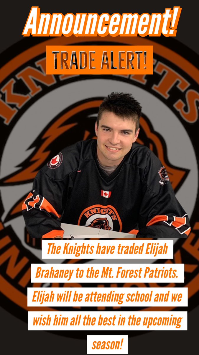 The consummate Knight, he will be missed. All the best to <a href="/elijah_brats19/">Elijah Brahaney</a> as he heads back to school. All the best in your OA year with <a href="/MFPatriotsPJHL/">Mount Forest Patriots</a> !