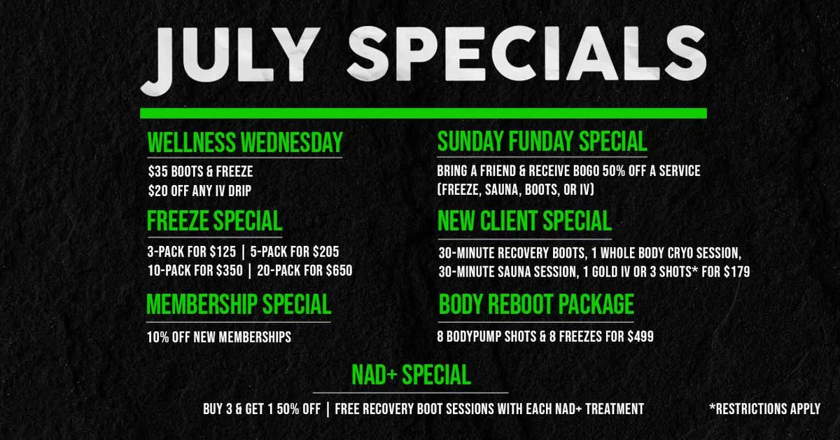 cryotherapywi's tweet photo. You’re running out of time to take advantage of CryoFit’s July specials; call (262) 746-2022 to schedule your appointment and claim these deals! 

#CryoFit #Milwaukee #NewBerlin #Delafield #Wisconsin #WomensHealth #MensHealth #Health #Vitamin #IVTherapy #Cryotherapy #GetHealthy https://t.co/sL7PagucuO
