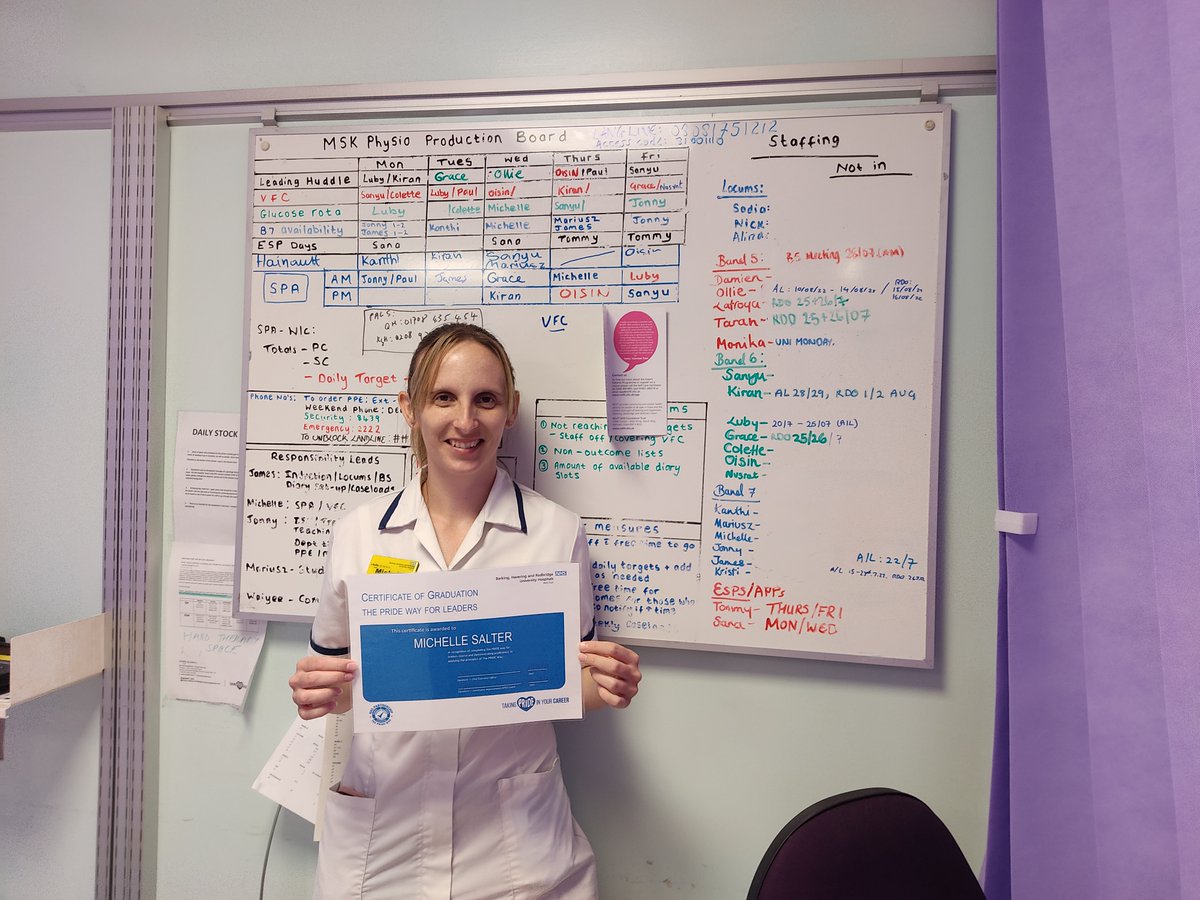 BHRUT_STaR's tweet photo. Congratulations @michypt showcasing her improvements to the @BHRUT_NHS MSK Physiotherapy Triage process at a virtual Genba walk with @matthewtrainer yesterday. She's officially graduated from #ThePrideWay for Leaders. Michelle's work has made a big impact to staff &amp; patients! https://t.co/aVrB8rRYZX