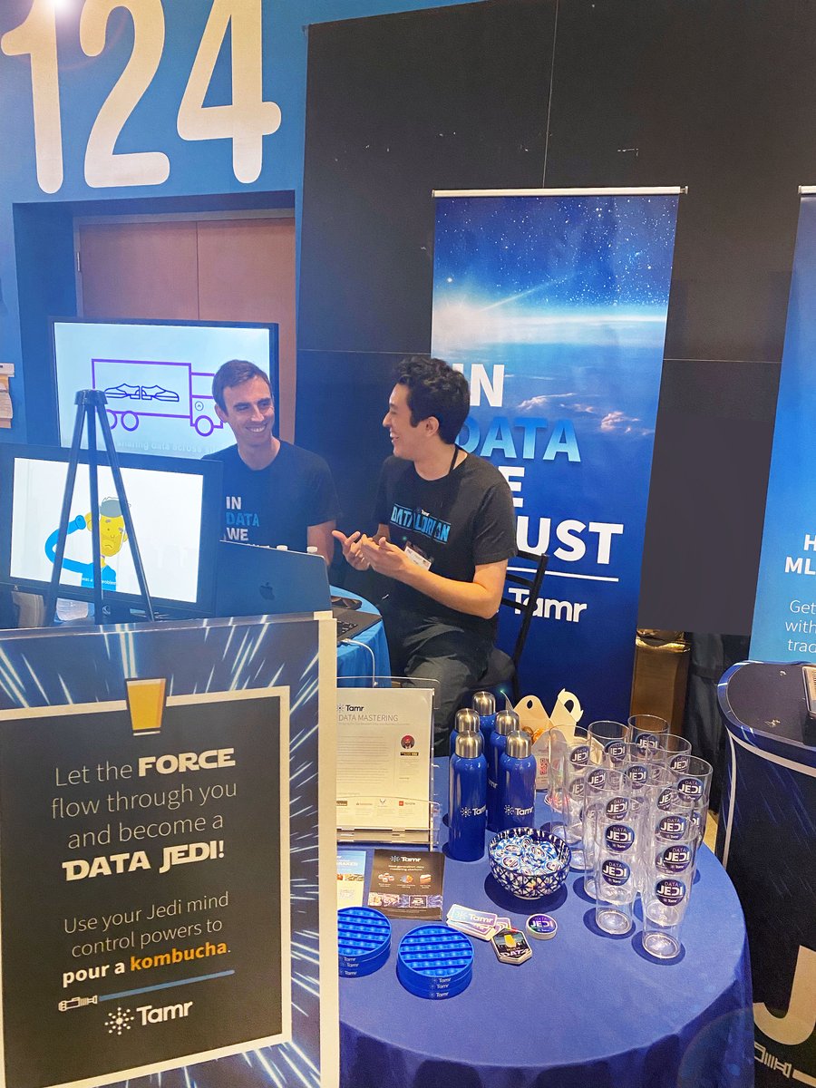 Tamr_Inc's tweet photo. We're having a great time chatting with so many of you at the @MIT_CDOIQ Symposium. Stop by our booth to chat with Mingo Sanchez, Eddie Connolly, and Lucas Layne about Tamr, and quench your thirst with our mind-control kombucha pouring robot! https://t.co/J7Q1nXHRfi