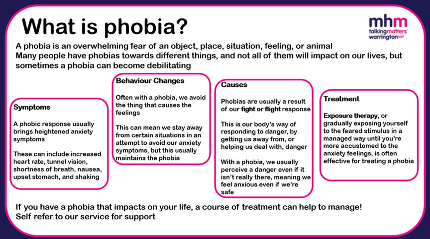 NHSWarringtonTT's tweet photo. Do you have a #phobia?

Sometimes people will have fears that don't impact on their life, but phobias can sometimes become debilitating. If you need help with a phobia, you can self-refer on 01925 401720! https://t.co/jJ7N767Y6h