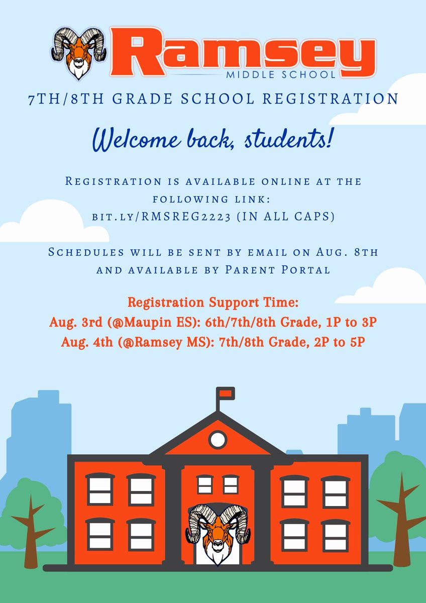 7th &amp; 8th Grade Families:
Ramsey is offering optional support sessions to help with registration. Remember,  you can also register online. See the flyer below for more information. Contact Clay.Hollister@jefferson.kyschools.us if you have questions. #ServeToBeGreat