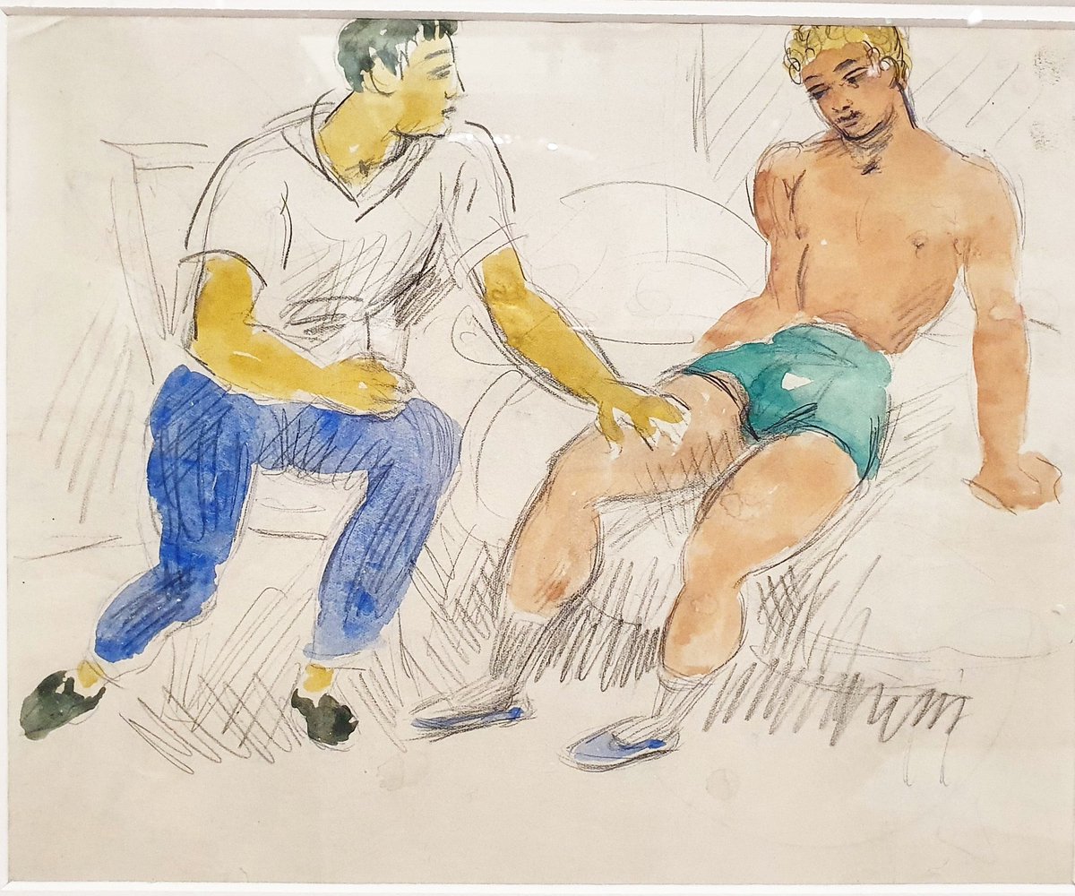 One of my favourite loans in the new @QueerBritain exhibition.

From @CharlestonTrust  - one of the lost series of private drawings by #DuncanGrant recently discovered.