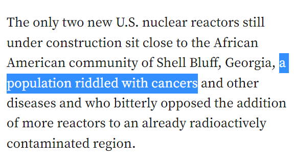 That very bad anti-nuclear Counterpunch repeats a decades-old claim that nuclear power plants have "riddled" Burke, GA with cancer.

That's false. 1/8