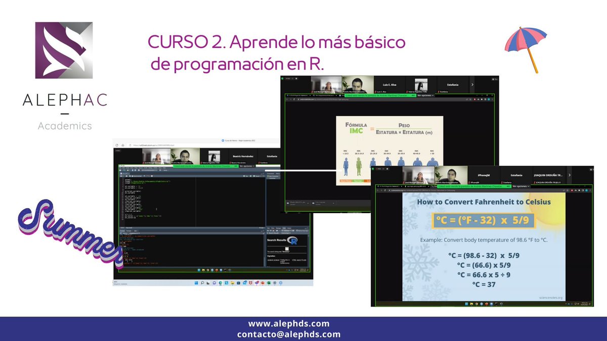 Gracias asistir al curso: "Aprende lo más básico
de programación en R". 
Material de clase: lnkd.in/gavZdeMQ
Video: lnkd.in/gy3PKuSJ
Inscripciones: lnkd.in/gdHCG4Cq
Sugerencias: contacto@alephds.com
#datascience #data #dataanalytics #programming