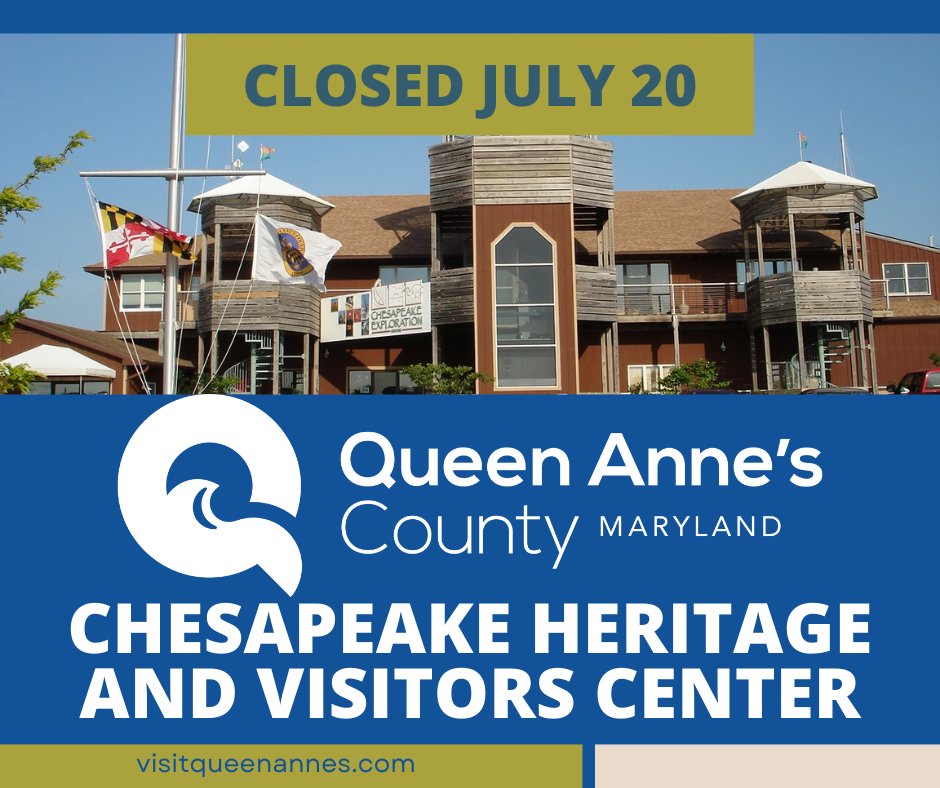 VisitQueenAnnes's tweet photo. The Chesapeake Heritage and Visitors Centers is closed today. We appreciate your understanding. We will update soon when the location will be open. If you need further information call (410)604-2100 or https://t.co/vwIEPoK2DM https://t.co/VAZwcQI5OY