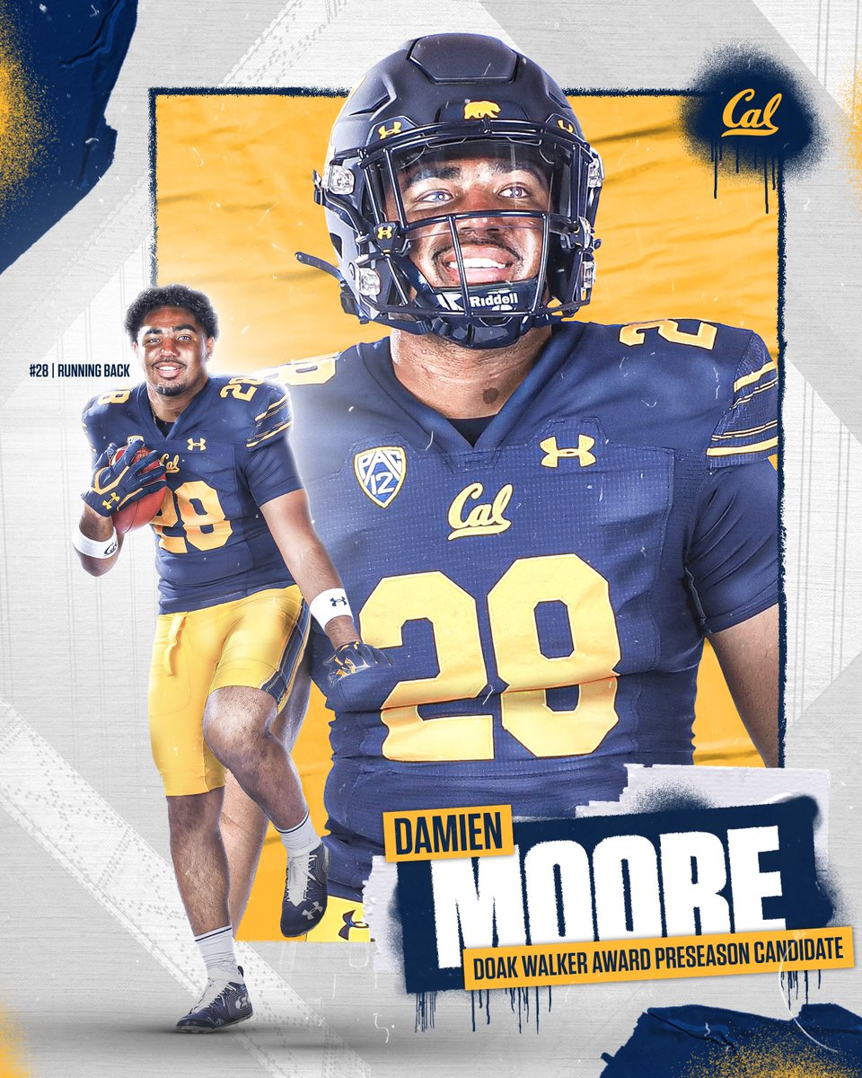 CalFootball's tweet photo. Congratulations to @damienmoore_28 for being named to the Doak Walker Preseason Watch List!

🔗: https://t.co/QZJyBs8Z7w

#GoBears🐻 https://t.co/T2zhTU6fRv