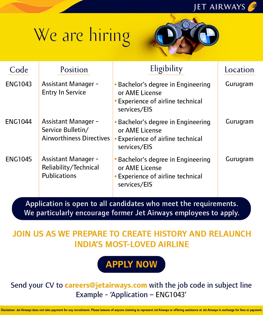 Jet Airways على X: “Join us in creating history! We are looking