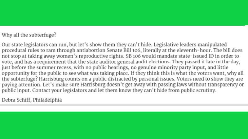 FDPAPhilly's tweet photo. In today's @PhillyInquirer a writer asks, "Why all the subterfuge?" by the PA legislature. The clear answer: Legislative leaders are sneaking things through because they don't want the public to know.
#FixHarrisburg so the public interest isn't undermined by sneaks and lobbyists! https://t.co/vXHaNle41W