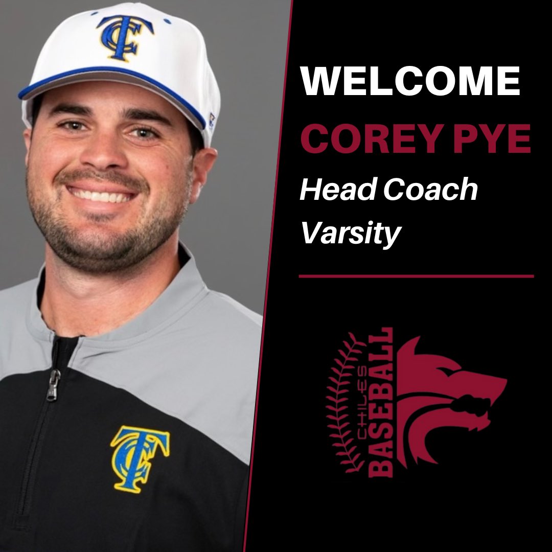 @ChilesBaseball welcomes new Varsity Head Coach Corey Pye, who becomes the third Head Coach in program history after serving seven years as the recruiting coordinator and pitching coach at Tallahassee Community College. Read more about Coach Pye - tinyurl.com/yckhf8dn.