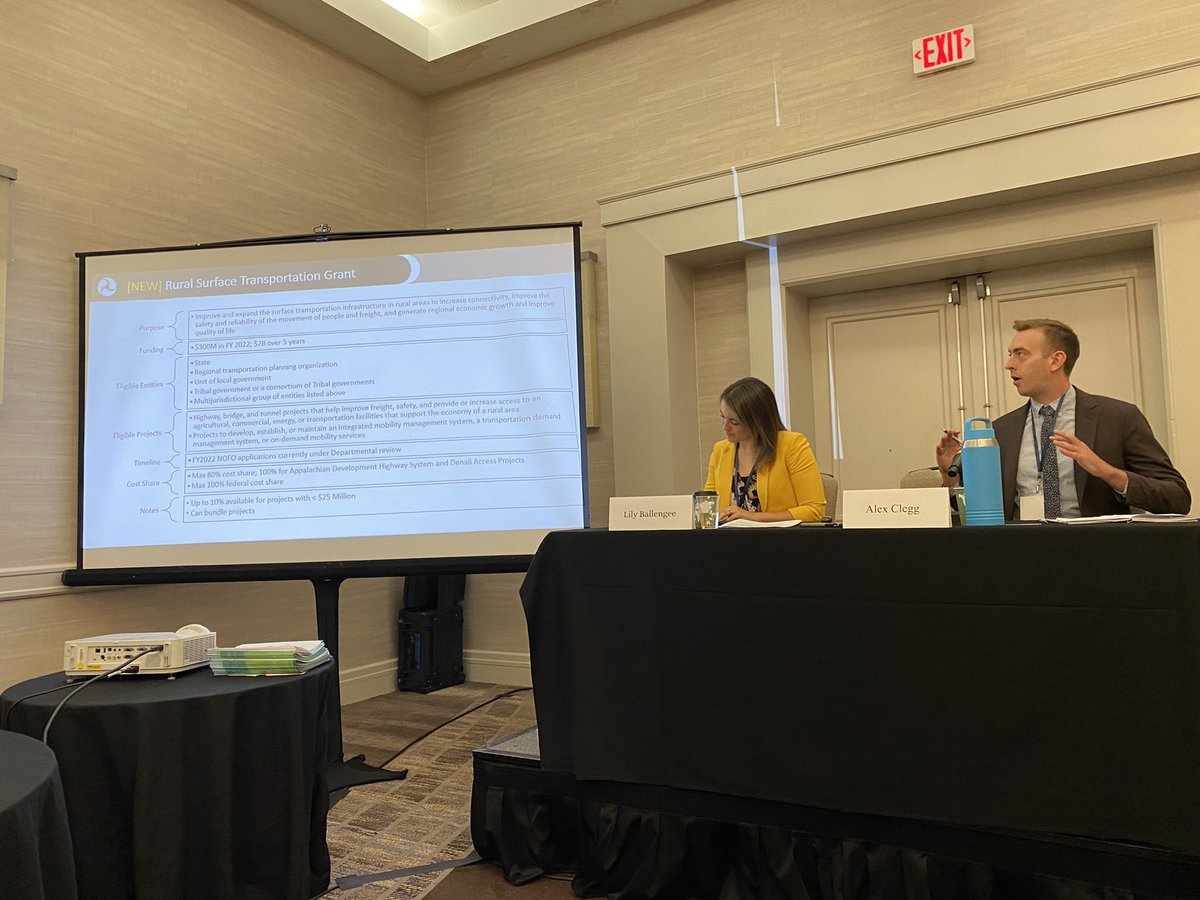 Fantastic presentation by Lily Ballengee and Alex Clegg from <a href="/USDOT/">U.S. Department of Transportation</a> on transportation funding opportunities for rural communities. #nadorpo <a href="/NADOWeb/">NADO</a>