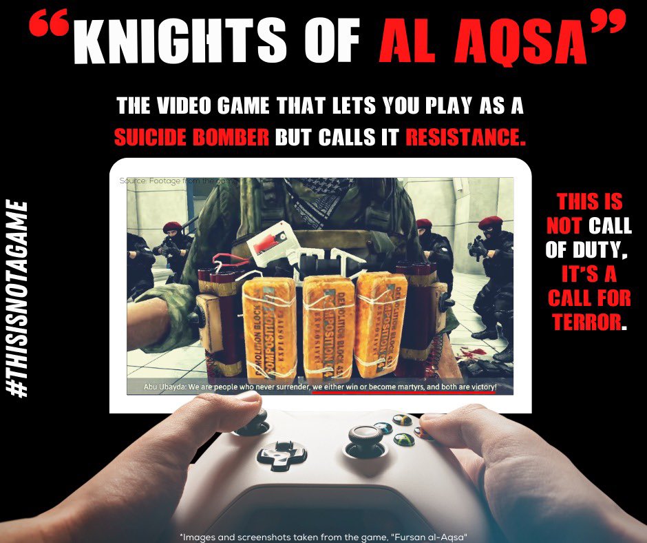 The_ILF's tweet image. Obscene that company like @Steam would allow a game on its platform that promotes such gratuitous violence against Israelis / Jews &amp;amp; incites terror. Is also breach of law!

Sign this petition 👉 bit.ly/VideoGamePetit… calling on Steam to remove this immediately! #ThisIsNotAGame
