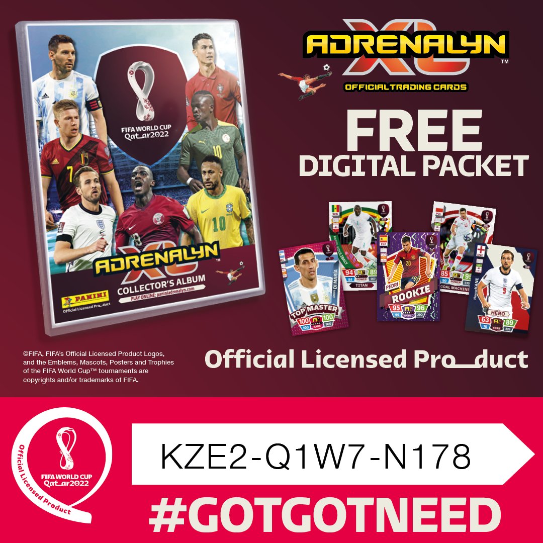 Panini UK & Ireland on X: Fancy another FREE digital packet? Click here to  play on the app and enter the code to redeem yours:   #GotGotNeed #WorldCup #AdrenalynXL  / X