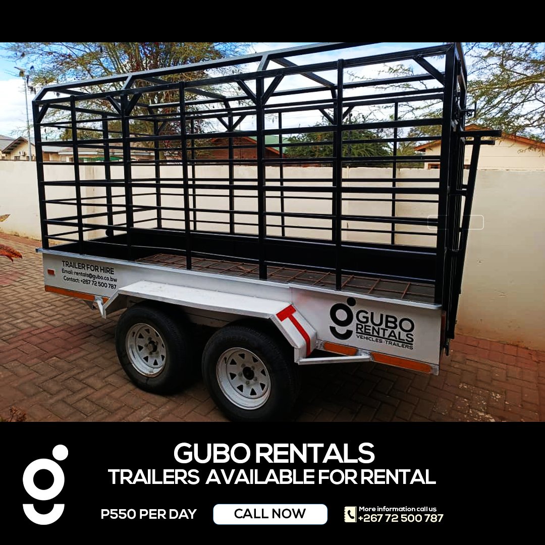 Farm & Livestock Trailers available for rent. 🐮🐷🌽

Price; P550 per 24hrs 🙂
Call: +267 72 500 787
Email: rentals@gubo.co.bw

#GuboRentals #Trailers #Rentals #BotswanaBrand #PushaBW #SupportLocal