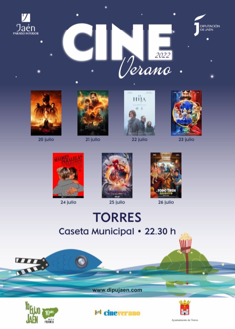 ¡Disfruta del mejor Cine de Verano!🍿🎬

📍 Caseta Municipal de #Torres
🗓 Del 20 de julio al 26 de julio
🕚 22:30h

#TorresAvanza #Jaén #CineVerano