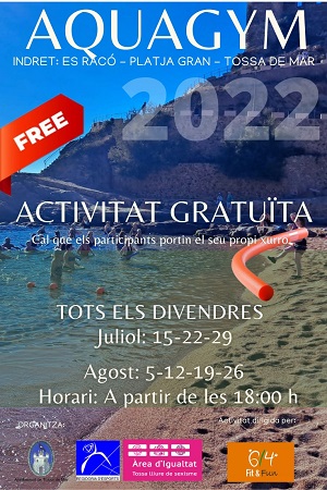 AQUAGYM 💦☺️
📅 22, 29/07, 05, 12, 19, 26/08, Divendres
📍18:00 H . Es racó (Platja Gran)
🔹Cal que cada participant porti un xurro de piscina per poder realitzar aquesta activitat gratuïta. 🐚<a href="/ajtossademar/">Ajuntament de Tossa</a> <a href="/TurismeSelva/">Turisme La Selva</a> <a href="/costabrava/">Costa Brava Pirineu de Girona</a>