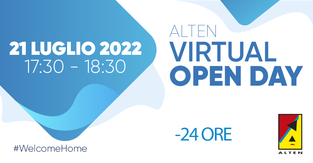 🔔 Il conto alla rovescia è iniziato ⌚️

Mancano meno di 24 ore all'inizio dell'ALTEN Virtual Open Day! 
Non perdere l'opportunità di incontrare il nostro team di Talent Acquisition! 😎

Iscriviti all'evento: bit.ly/3nxPXTW