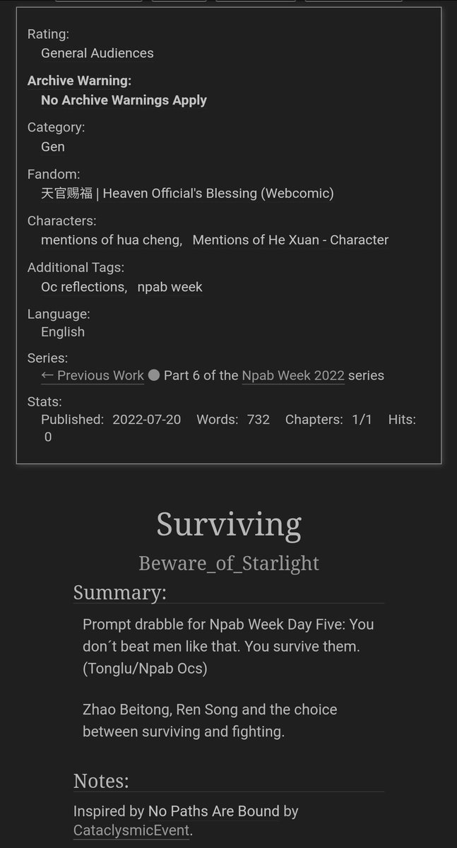 beneathstarligh's tweet photo. Day five: You don't beat men like that. You survive them. (Tonglu/Npab Ocs)
Zhao Beitong, Ren Song and the difference between surviving and fighting. #npabweek
https://t.co/TjcevwrFeI https://t.co/lxILdQFp5P