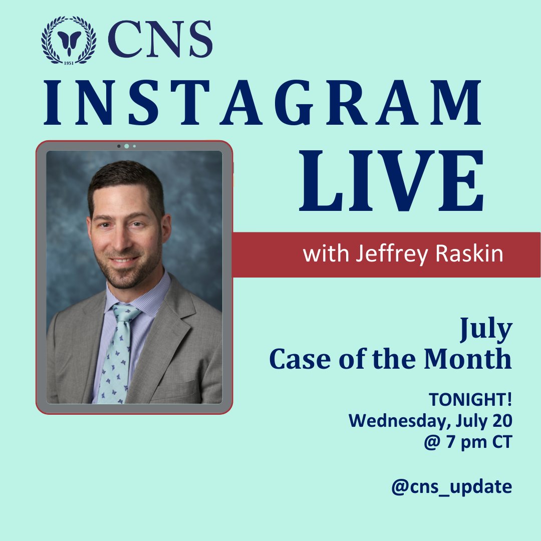 Join us on our Instagram tonight for an Instagram live with Jeffrey Raskin as he dives deeper into the July Case of the Month! Tune in a 7pm CT. Discussion will be moderated by @Seth_Oliveria #cotm #instalive #neurosurgery
