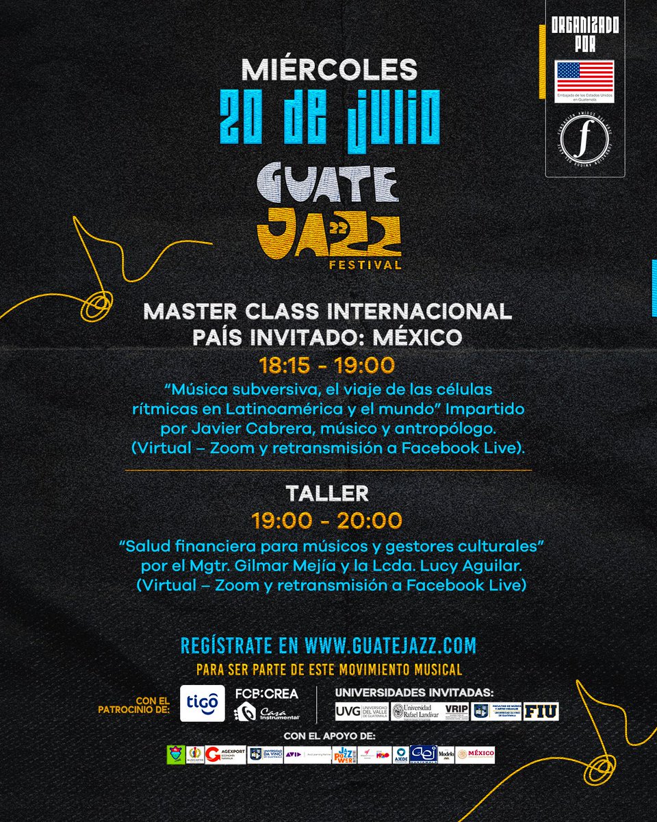 La agenda de hoy 🙌🏼🎶

Participa en las actividades de que Guatejazz tiene preparadas para ti este miércoles y forma parte de esta grandiosa comunidad de artistas.

¡Te esperamos!
#Guatejazz2022