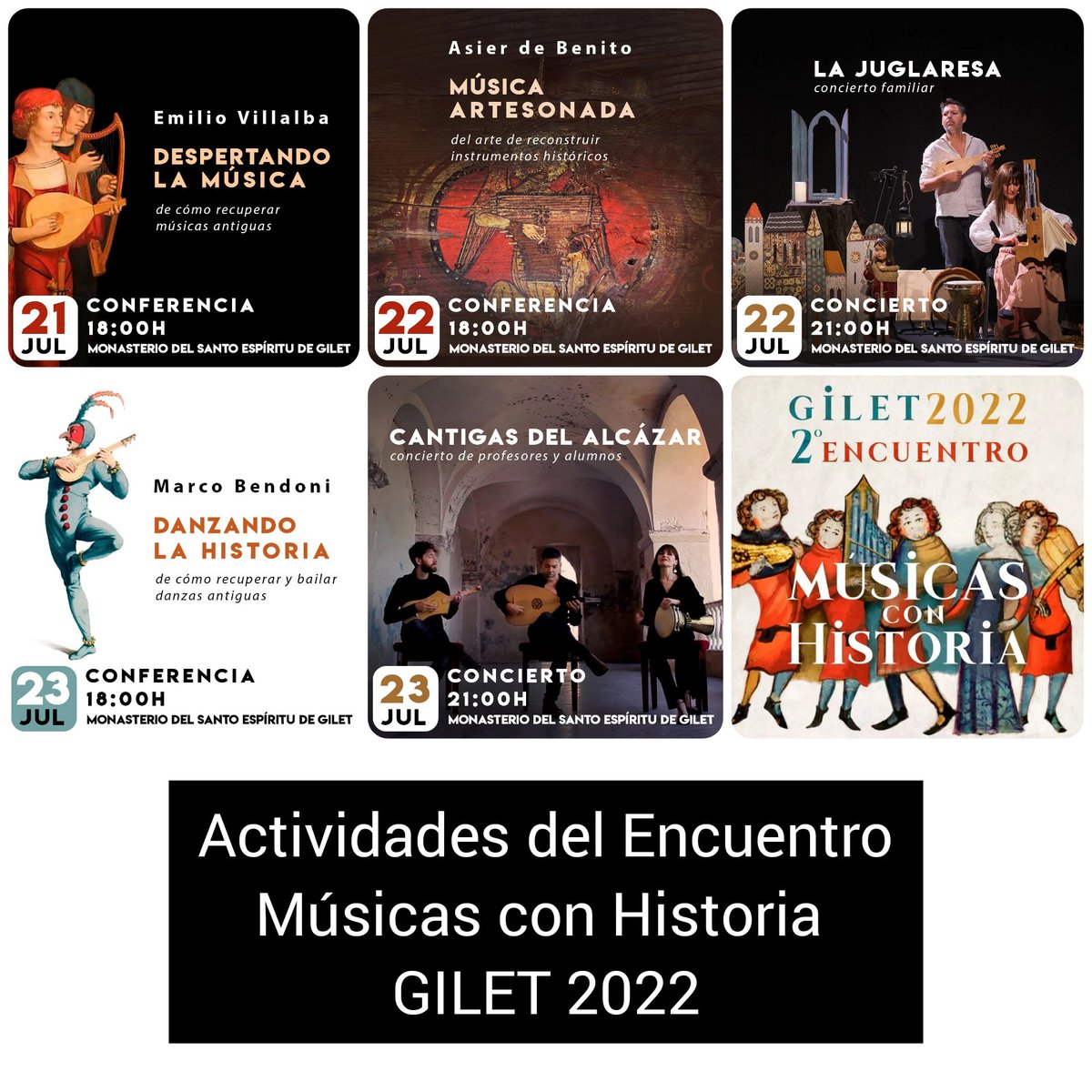 📍 #Actividades del 𝗘𝗻𝗰𝘂𝗲𝗻𝘁𝗿𝗼 𝗠𝘂𝘀𝗶𝗰𝗮𝘀 𝗰𝗼𝗻 𝗛𝗶𝘀𝘁𝗼𝗿𝗶𝗮 𝟮𝟬𝟮𝟮, en el #MonasteriodelSantoEspíritu de #GILET ‼️Del 21 al 23 de julio!!
🌟CONFERENCIAS. Plazas limitadas! Reserva en 691661253 😌
🌟CONCIERTOS de música antigua Entrada libre 😍
Os esperamos!